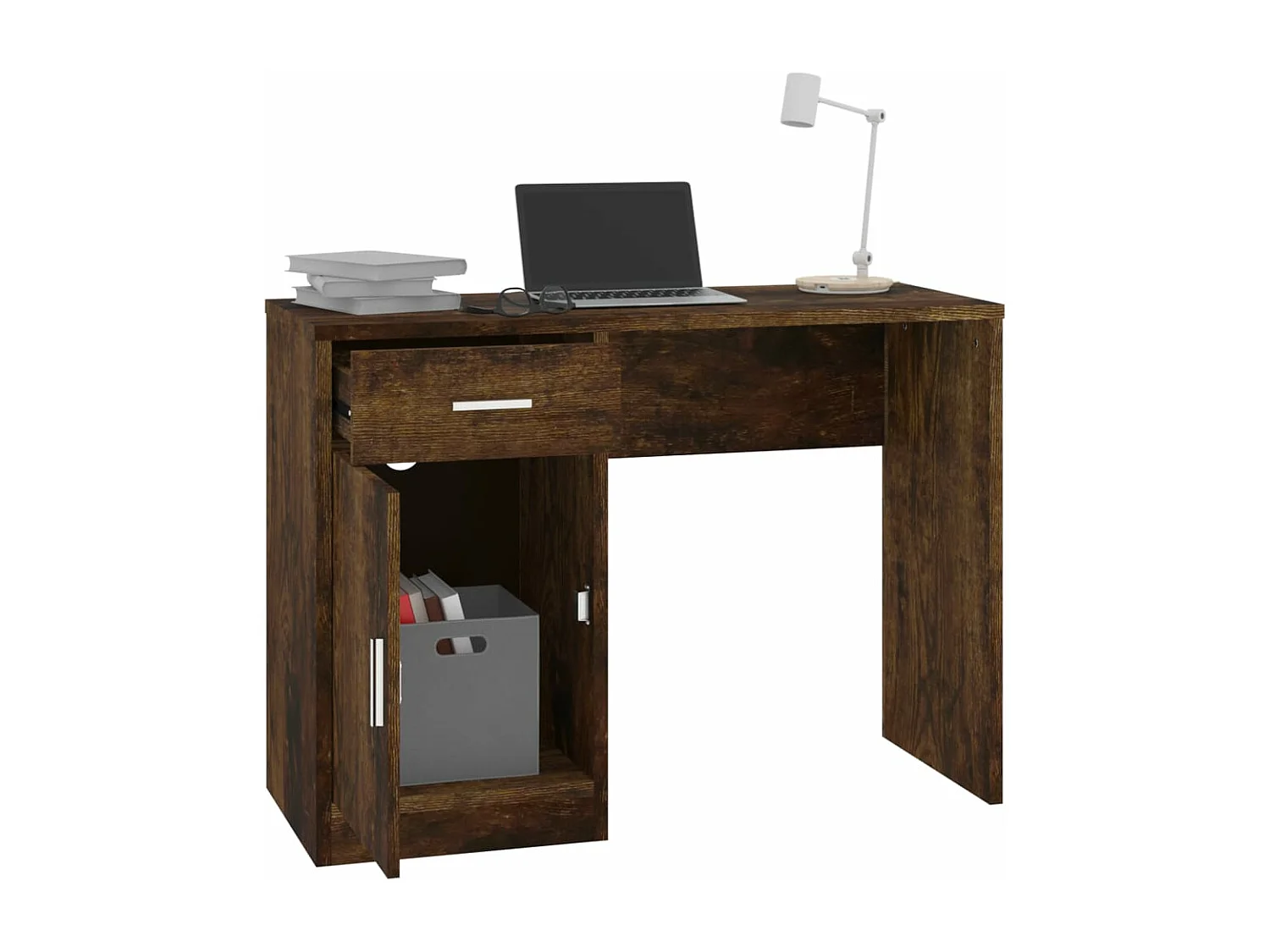 Bureau avec tiroir et armoire Chêne fumé 100x40x73 cm