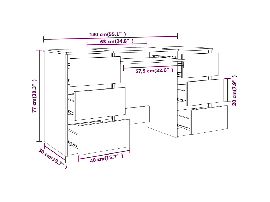 Bureau Sonoma gris 140x50x77 cm Bois d'ingénierie