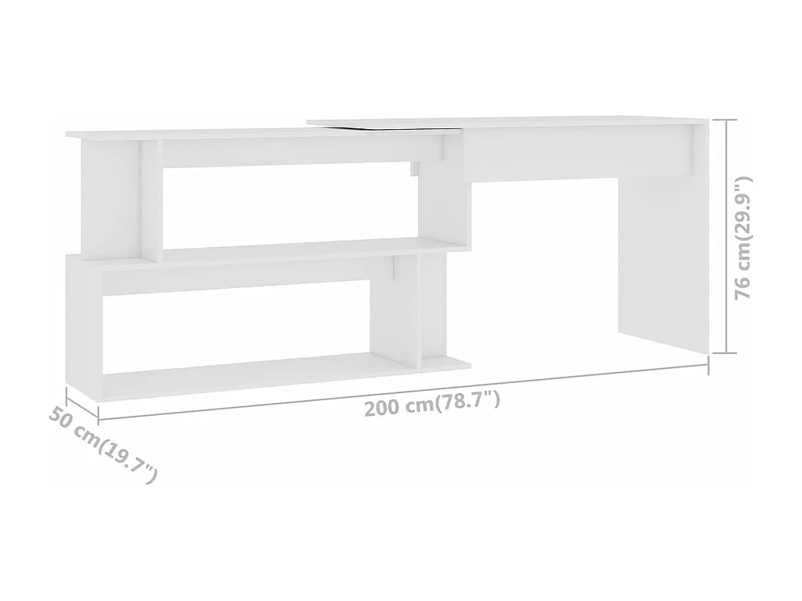 Scrivania ad Angolo Bianca 200x50x76 cm in Legno Multistrato