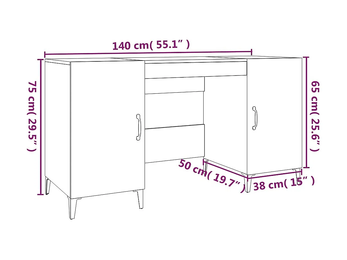 Escritorio madera contrachapada blanco brillante 140x50x75 cm