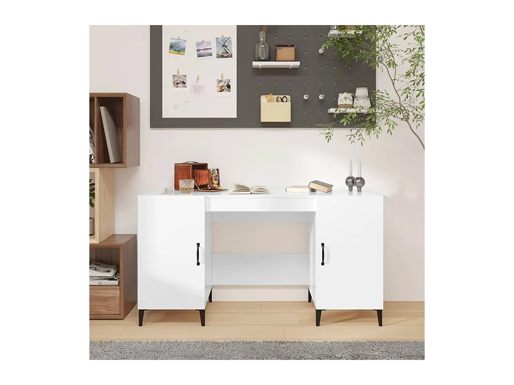 Bureau Blanc brillant 140x50x75 cm Bois d'ingénierie