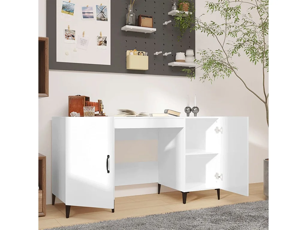 Scrivania Bianco Lucido 140x50x75 cm in Legno Multistrato