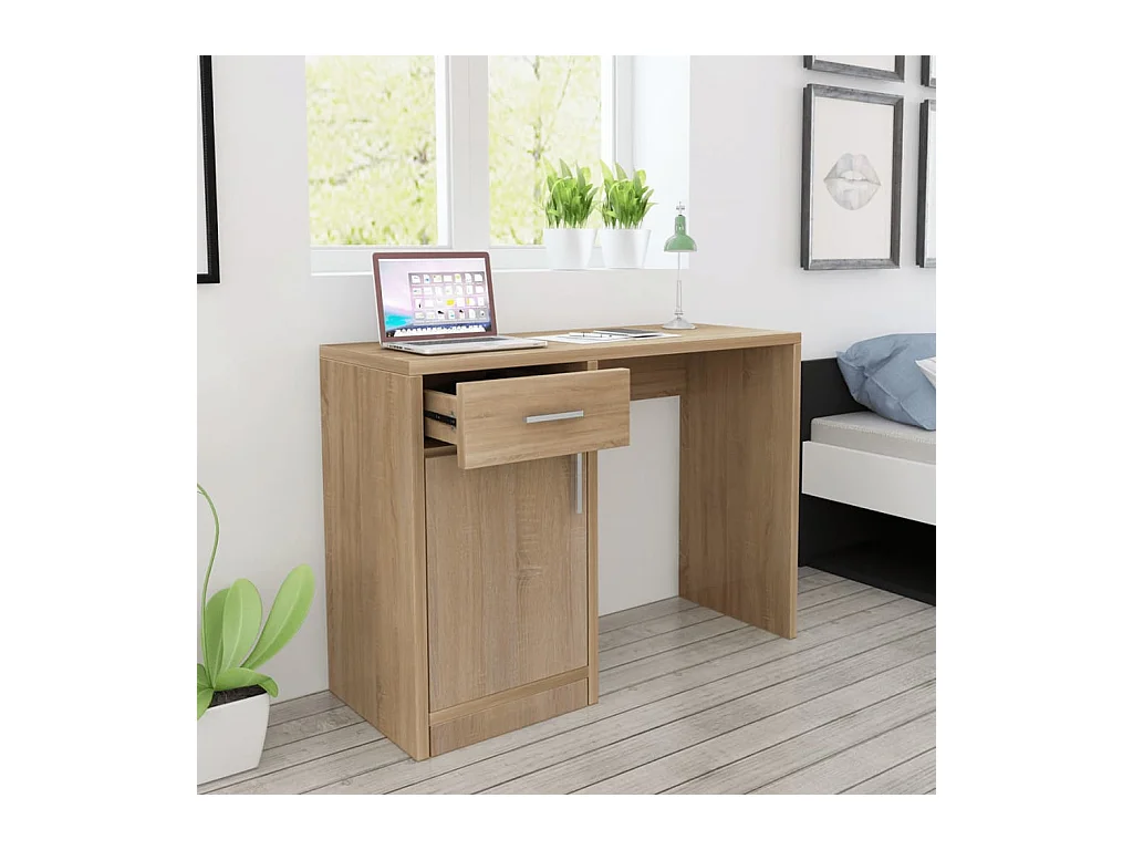 Bureau avec tiroir et placard Chêne 100x40x73 cm