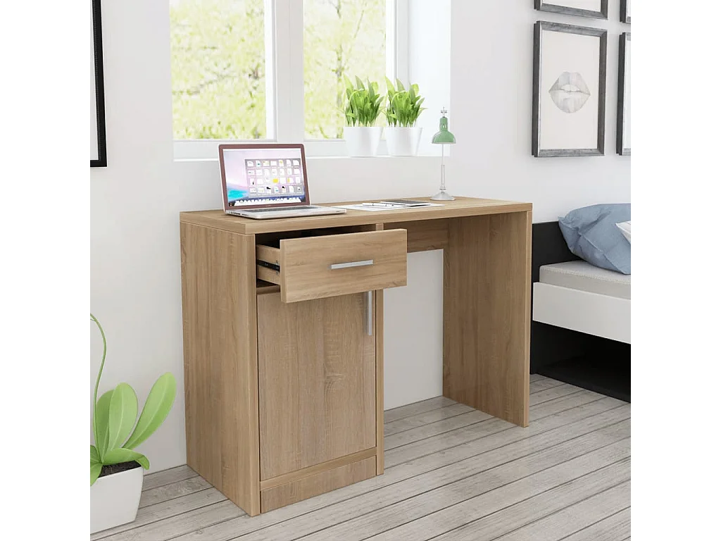 Bureau met lade en kastje 100x40x73 cm eiken