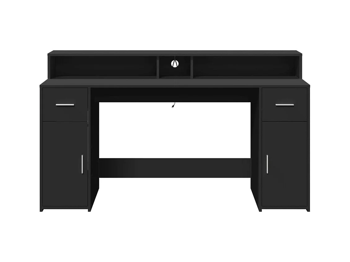 Scrivania con Luci LED Nera 160x55x91 cm in Legno Multistrato