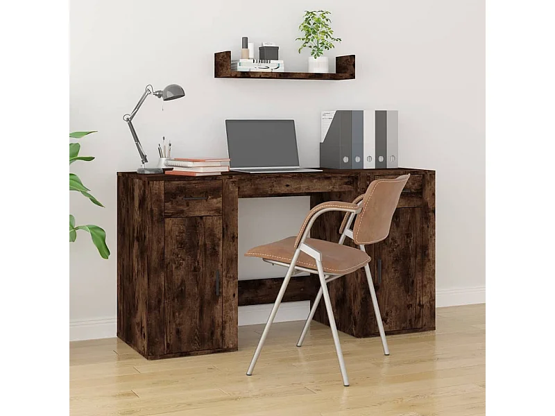 Bureau met kast bewerkt hout gerookt eikenkleurig