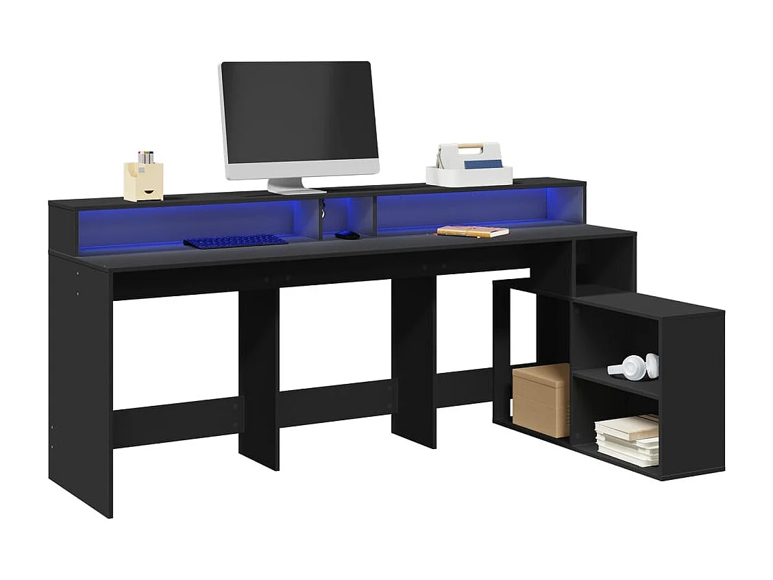 Bureau avec lumières LED noir 200x104x91 cm bois d'ingénierie