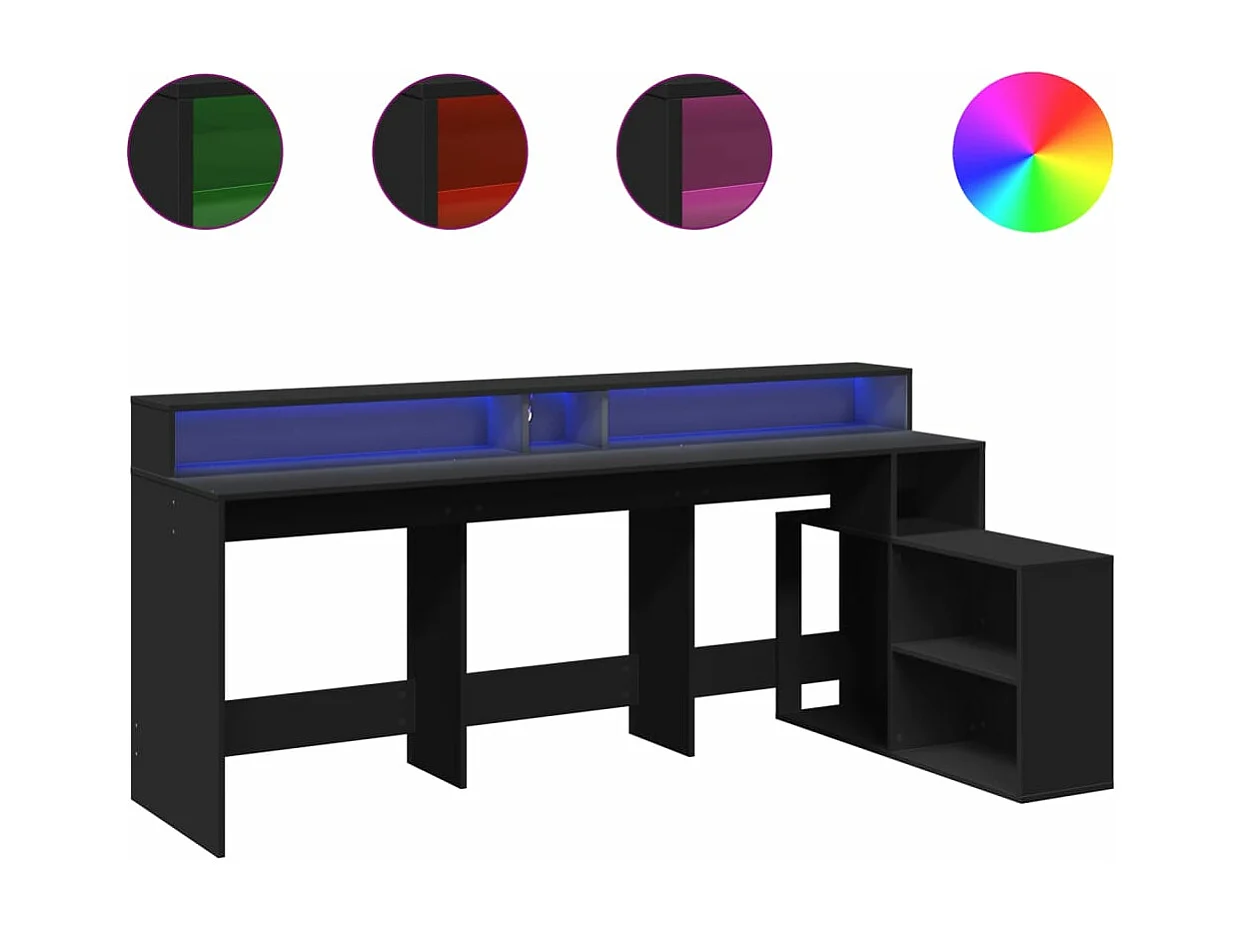 Bureau avec lumières LED noir 200x104x91 cm bois d'ingénierie