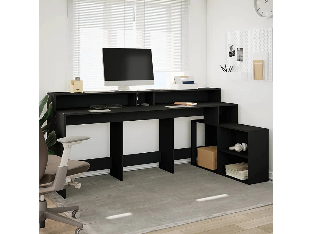 Bureau avec lumières LED noir 200x104x91 cm bois d'ingénierie