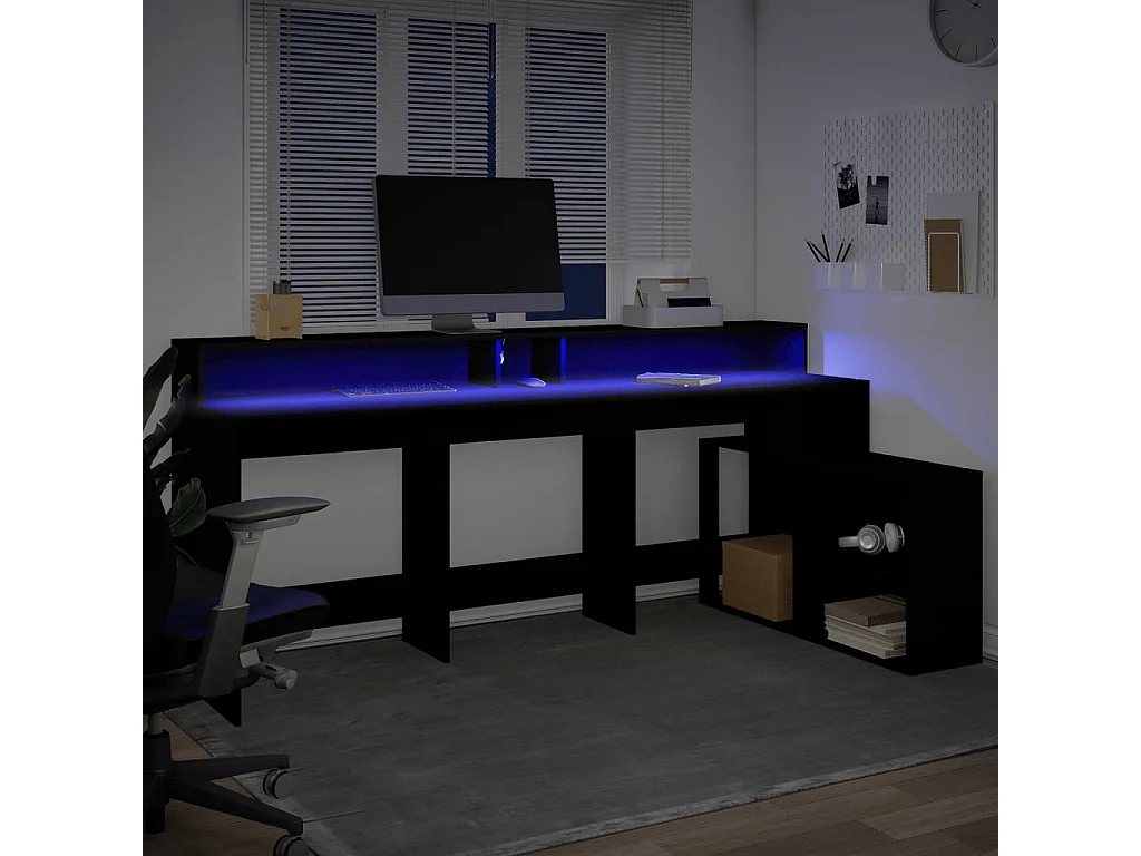 Bureau avec lumières LED noir 200x104x91 cm bois d'ingénierie