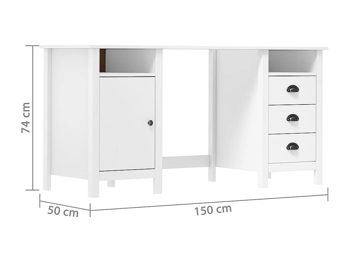 Credenza Hill Bianca 150x50x74 cm in Legno Massello di Pino