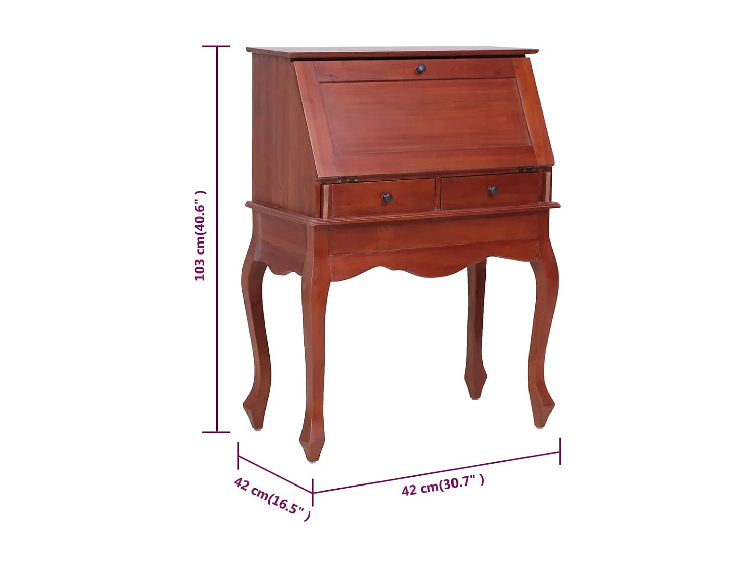 Scrittoio Marrone 78x42x103 cm in Legno Massello di Mogano