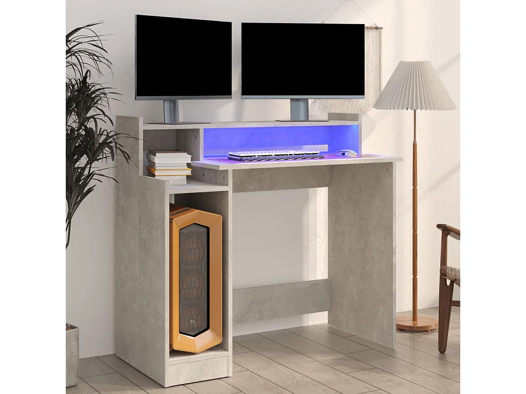 Secretária c/ LED 97x45x90cm derivados madeira cinzento cimento