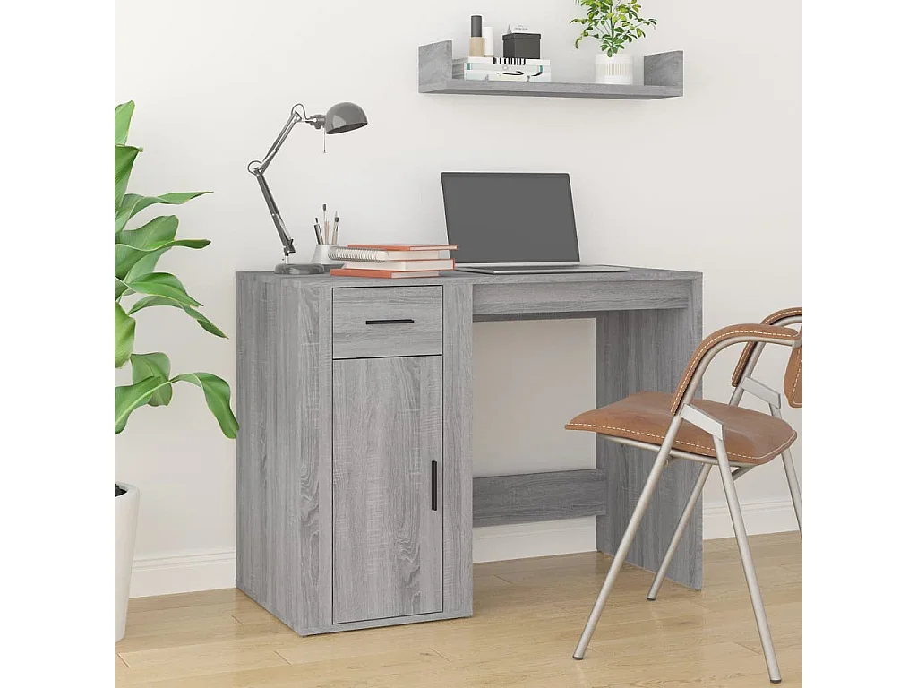 Scrivania con Armadietto Grigio Sonoma in Legno Multistrato