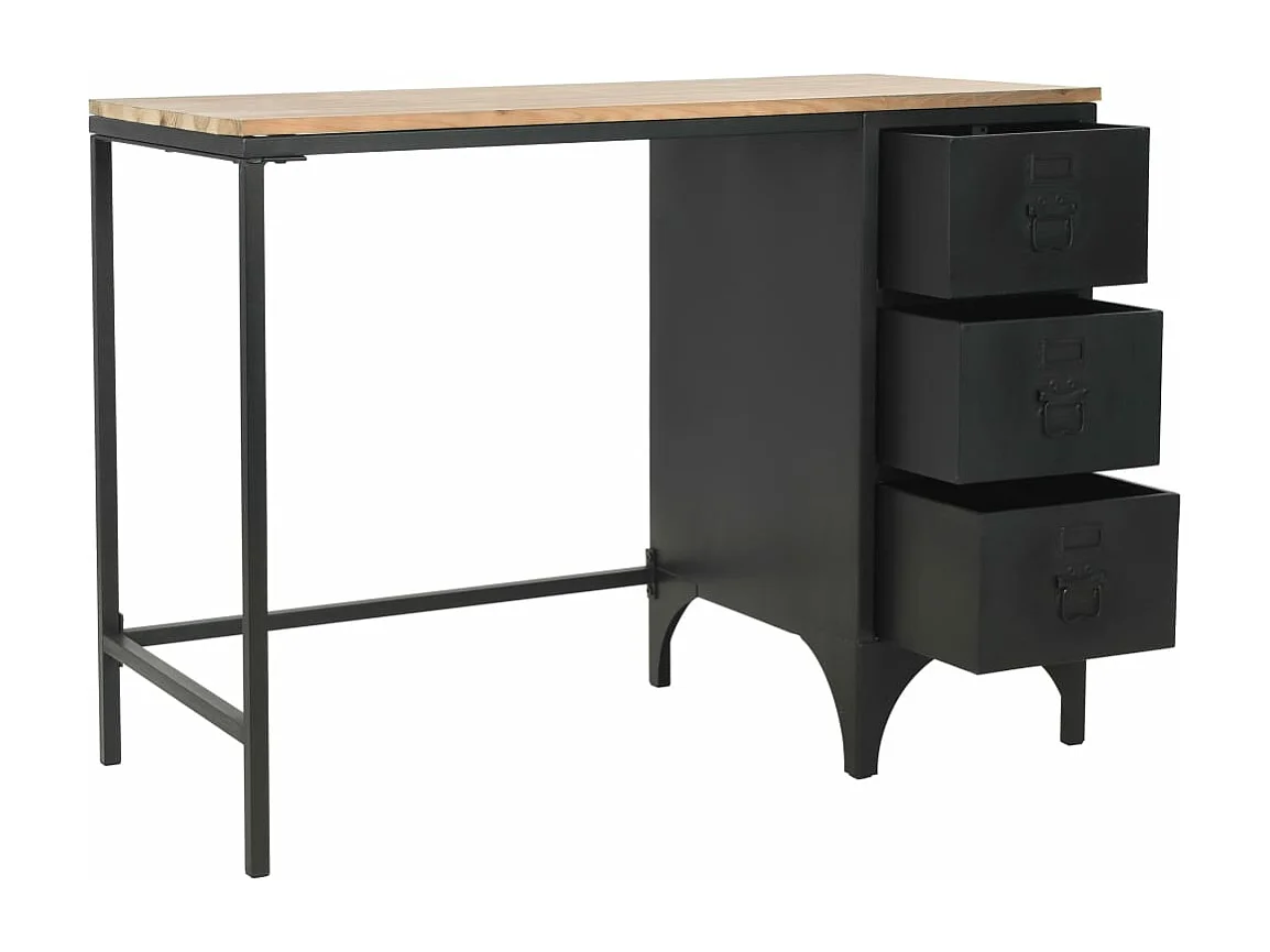 Bureau à piédestal unique Bois de sapin et acier 100x50x76 cm