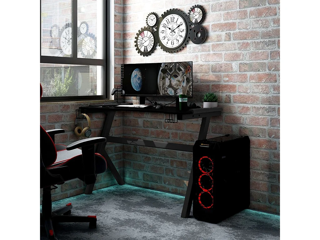 Secretária de gaming c/ luzes LED forma de Y 110x60x75 cm preto