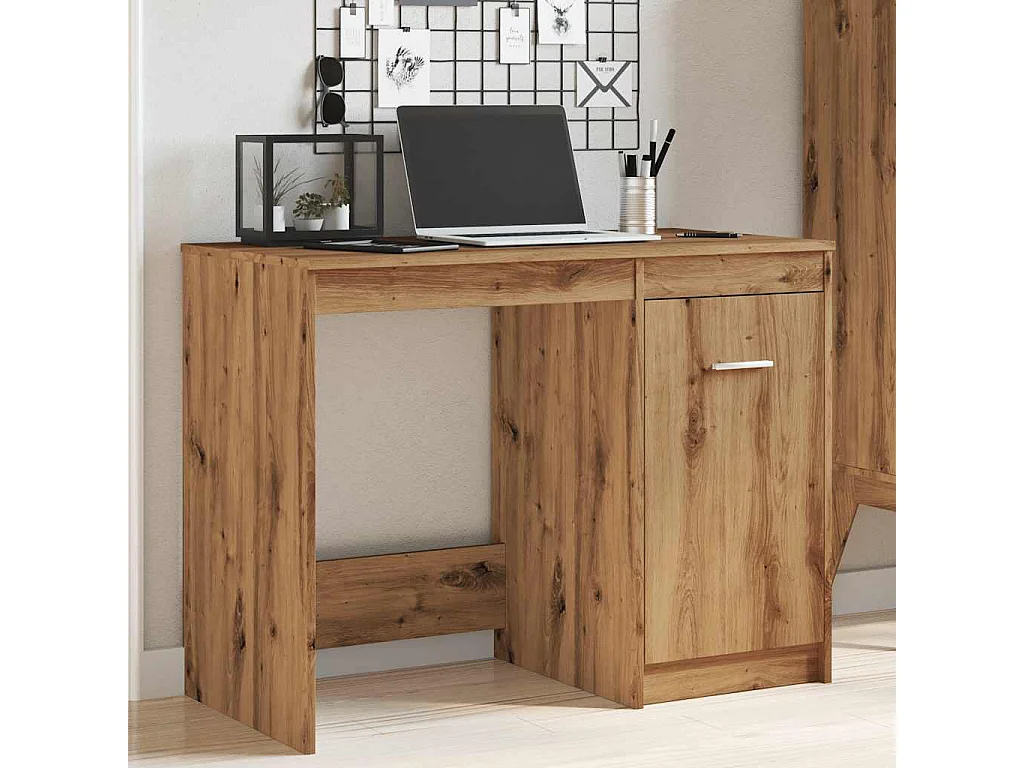 Bureau chêne artisanal 100x50x76 cm bois d'ingénierie