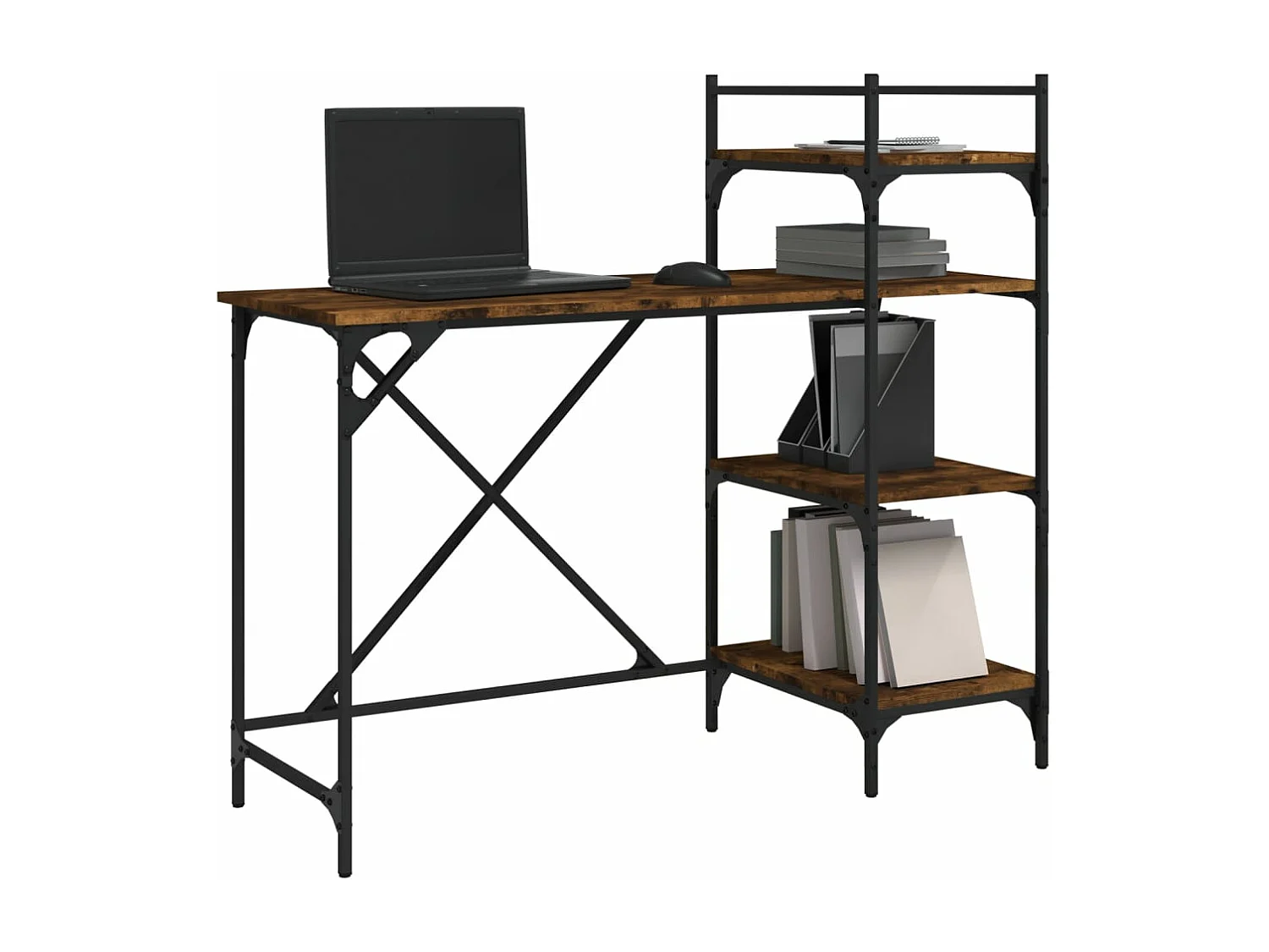 Bureau d'ordinateur avec étagères chêne fumé 120x47x109 cm