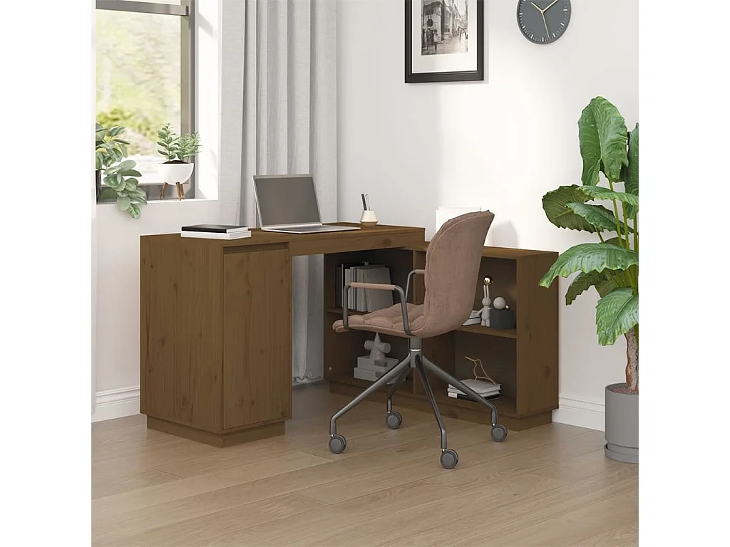 Escritorio de madera maciza de pino marrón miel 110x50x75 cm