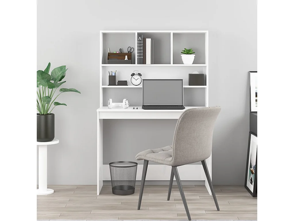 Bureau met schappen 102x45x148 cm bewerkt hout hoogglans wit