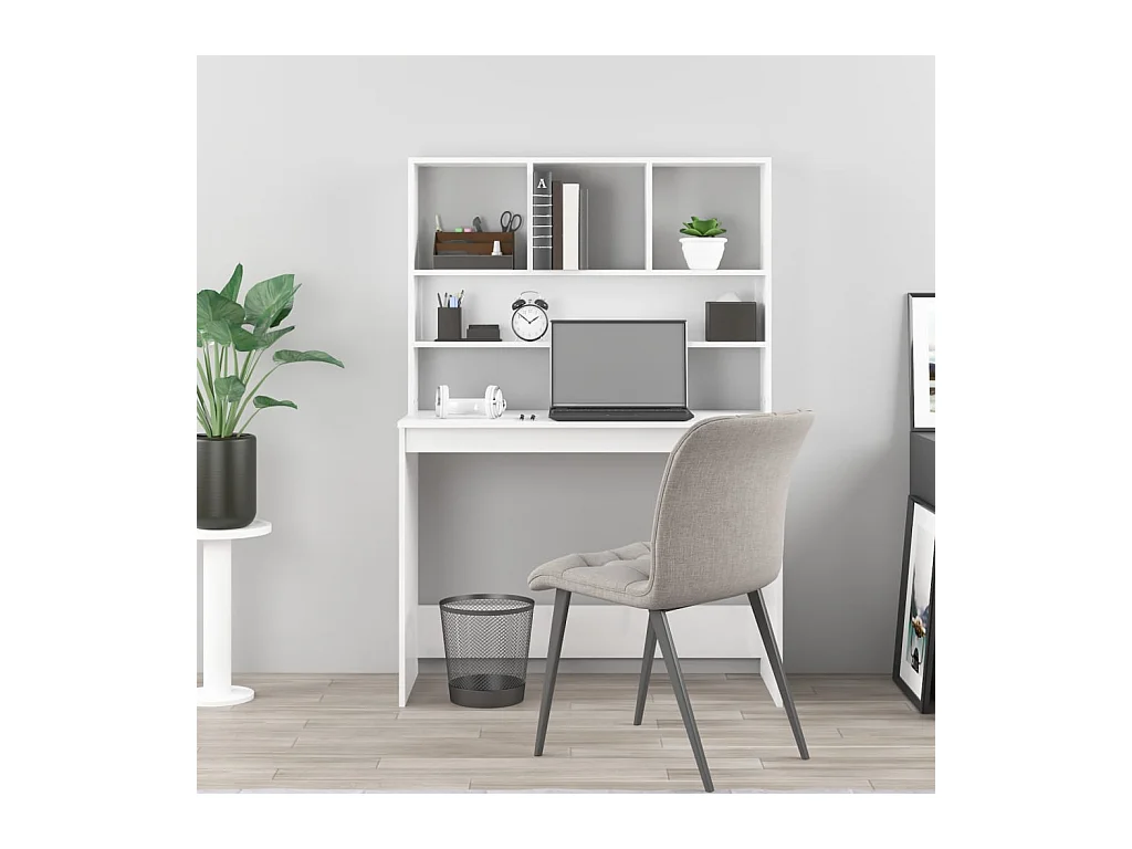 Bureau met schappen 102x45x148 cm bewerkt hout hoogglans wit