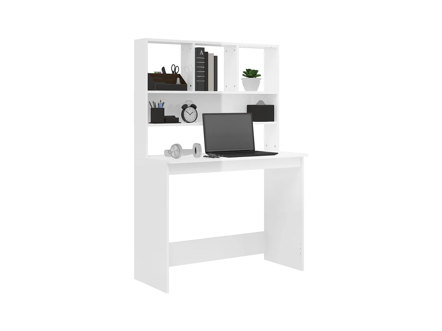 Bureau met schappen 102x45x148 cm bewerkt hout hoogglans wit