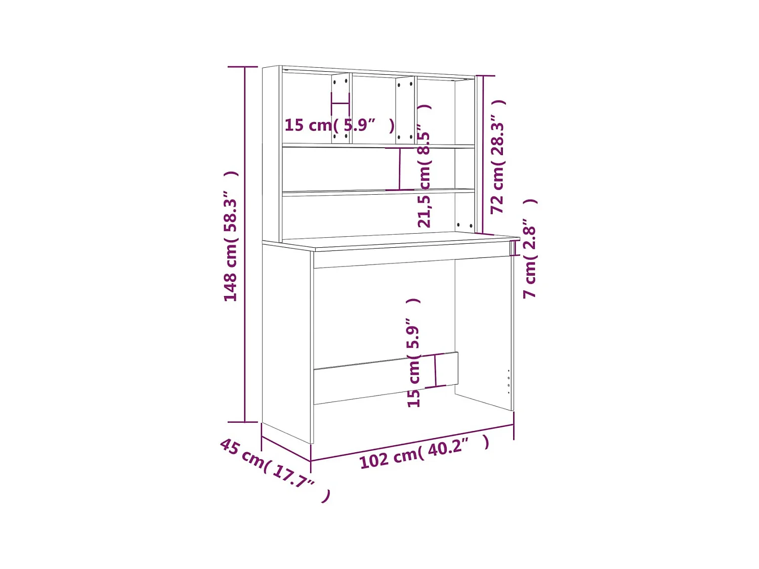Bureau met schappen 102x45x148 cm bewerkt hout hoogglans wit