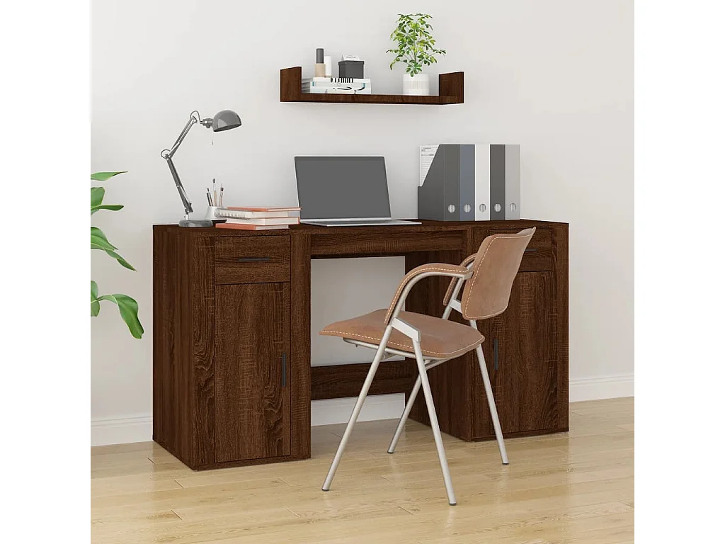 Bureau avec armoire chêne marron bois d'ingénierie