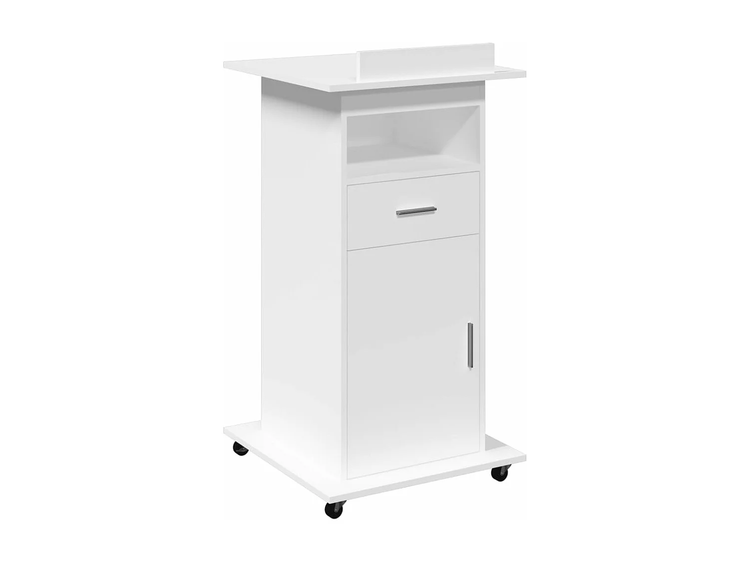 Púlpito c/ rodas e gaveta 55x55x107 cm derivados madeira branco