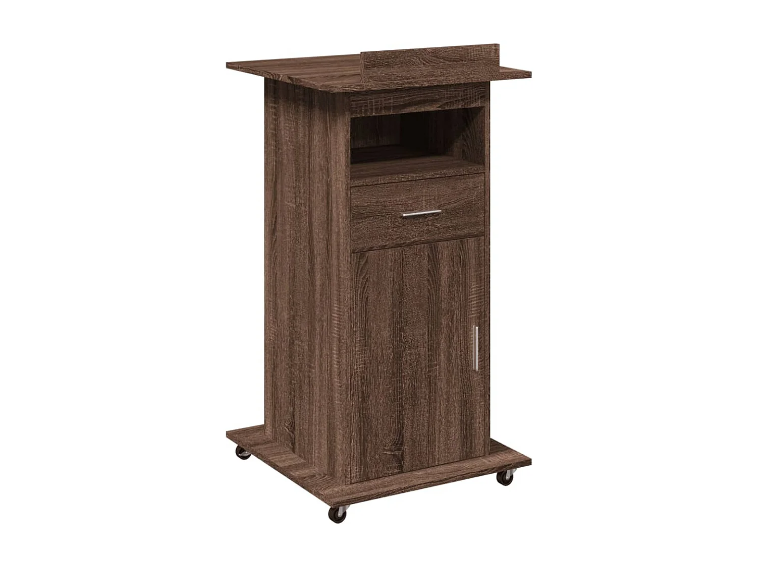 Atril con ruedas y cajón madera ingeniería marrón 55x55x107 cm