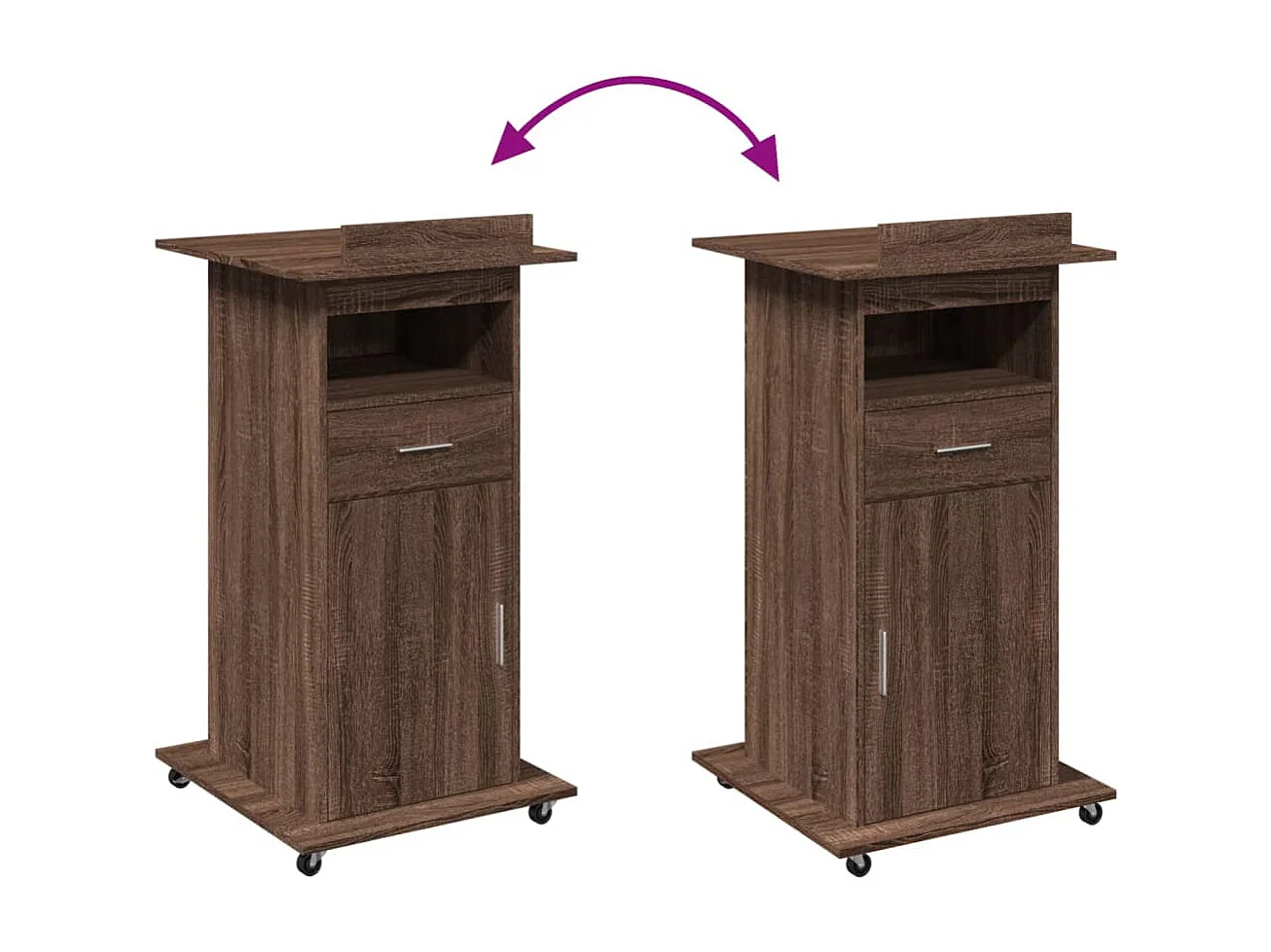 Atril con ruedas y cajón madera ingeniería marrón 55x55x107 cm