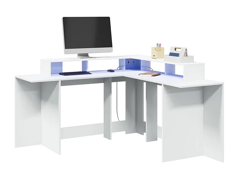 Secretária c/ luzes LED 152x152x91 cm derivados madeira branco