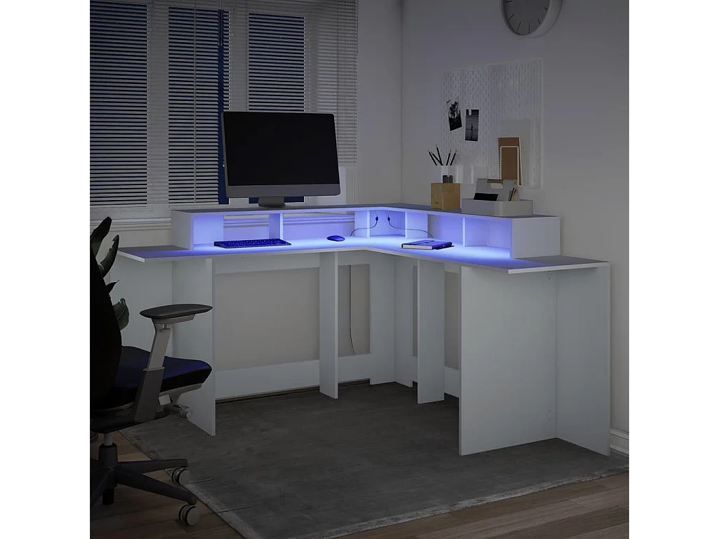 Scrivania con Luci LED Bianca 152x152x91 cm in Truciolato