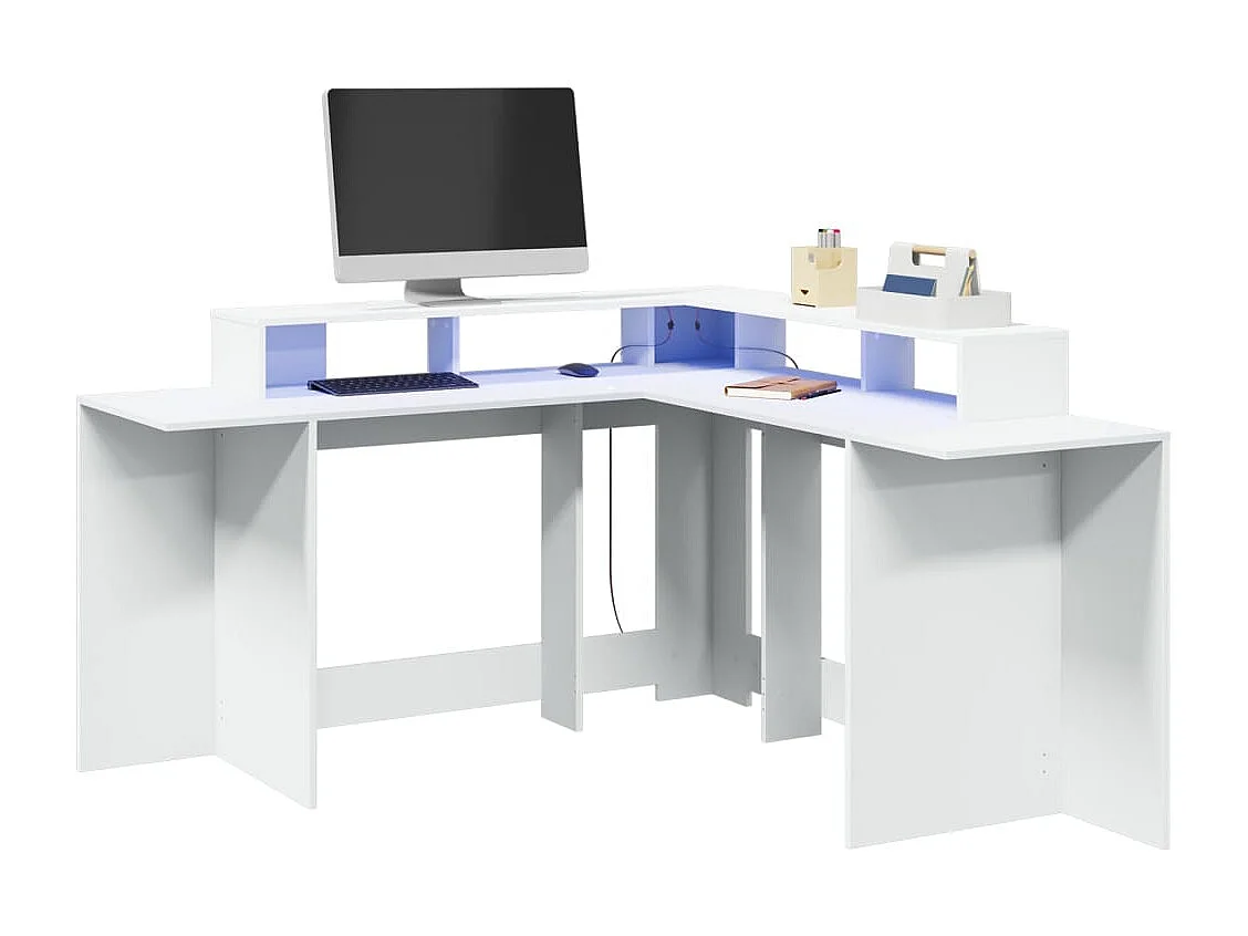 Bureau avec lumières LED blanc 152x152x91 cm bois d'ingénierie