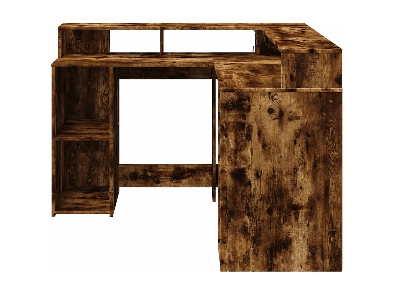 Bureau et lumières LED chêne fumé 130x130x91cm bois ingénierie