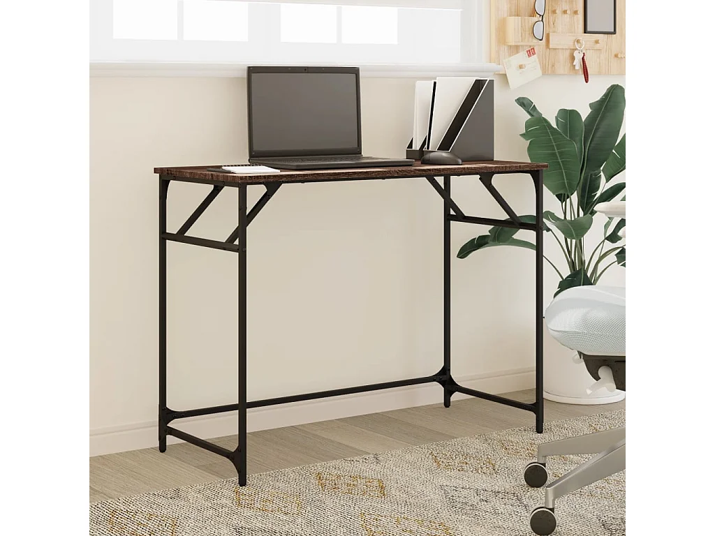 Secretária derivados madeira/aço revestido pó carvalho castanho