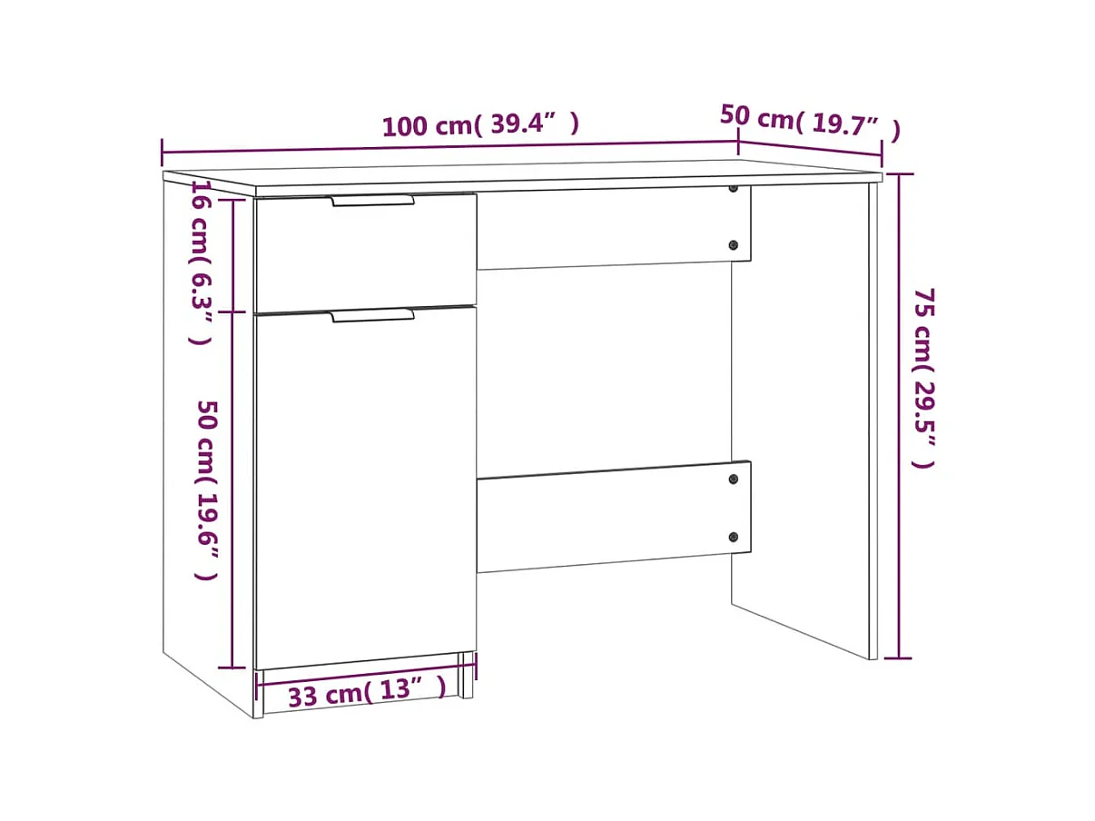 Bureau Sonoma gris 100x50x75 cm Bois d'ingénierie