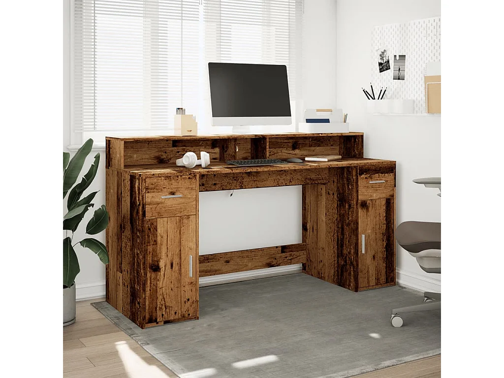 LED-Schreibtisch Altholz-Optik 160x55x91 cm Holzwerkstoff