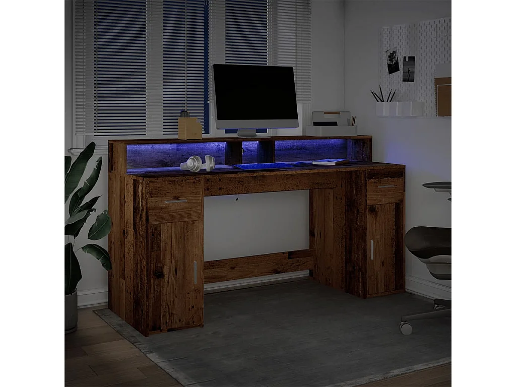 LED-Schreibtisch Altholz-Optik 160x55x91 cm Holzwerkstoff