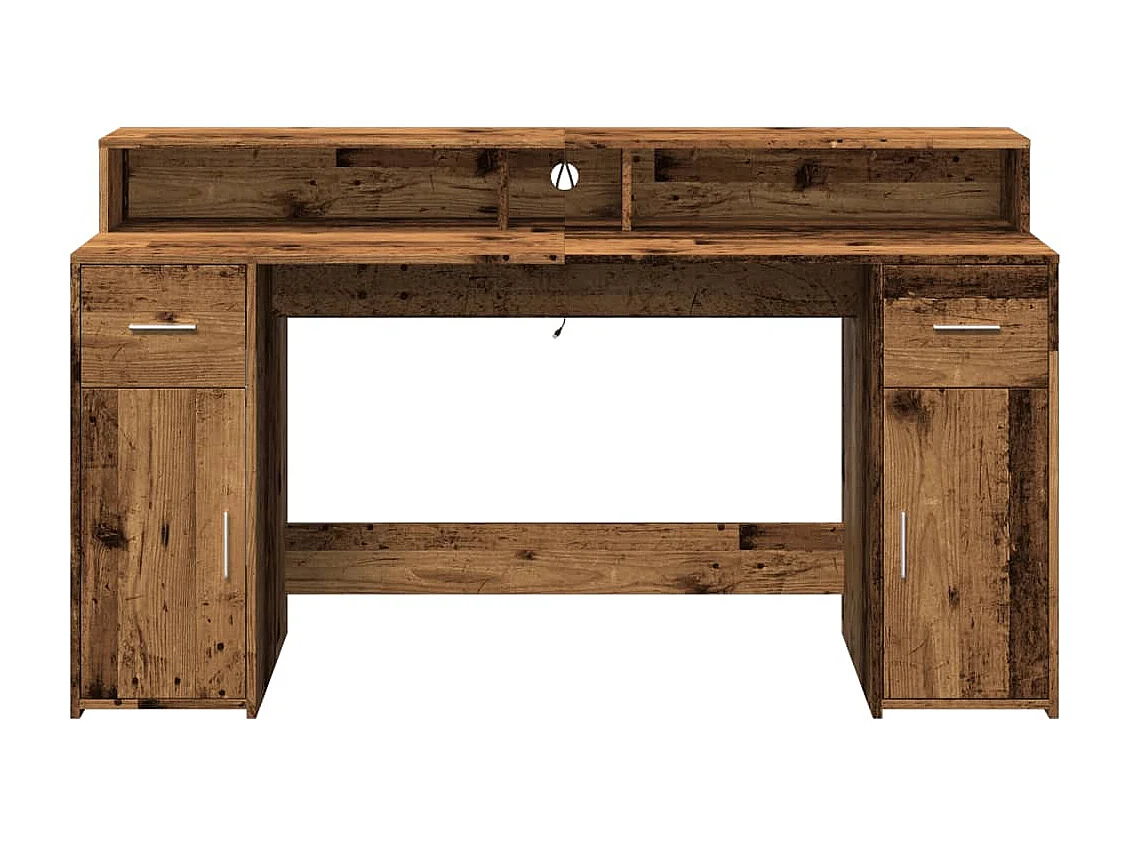 LED-Schreibtisch Altholz-Optik 160x55x91 cm Holzwerkstoff