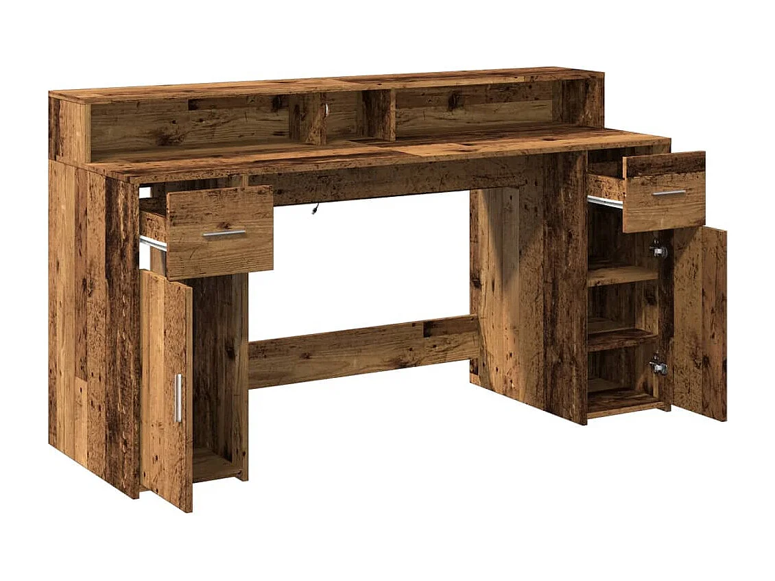 LED-Schreibtisch Altholz-Optik 160x55x91 cm Holzwerkstoff
