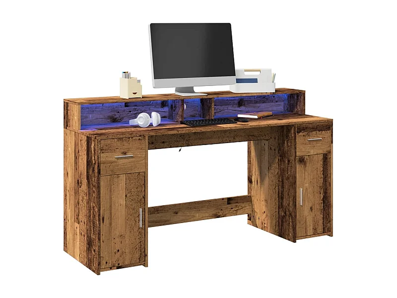 Scrivania con Luci LED Legno Antico 160x55x91 cm in Multistrato