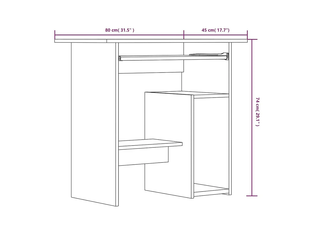 Schreibtisch Räuchereiche 80x45x74 cm Holzwerkstoff