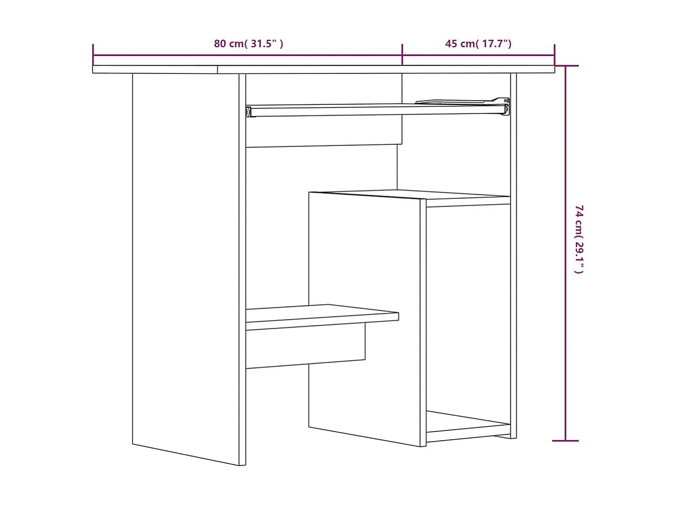 Schreibtisch Räuchereiche 80x45x74 cm Holzwerkstoff
