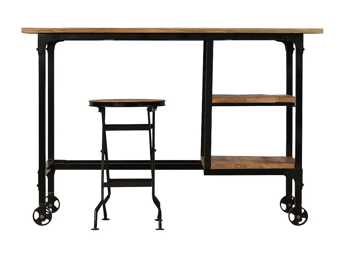 Bureau avec tabouret pliant Bois de manguier massif 115x50x76cm