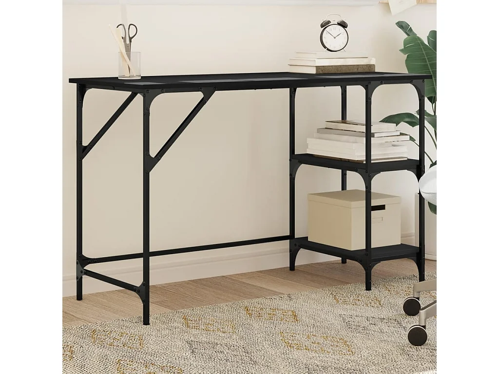 Bureau noir 120x50x75 cm métal et bois d'ingénierie