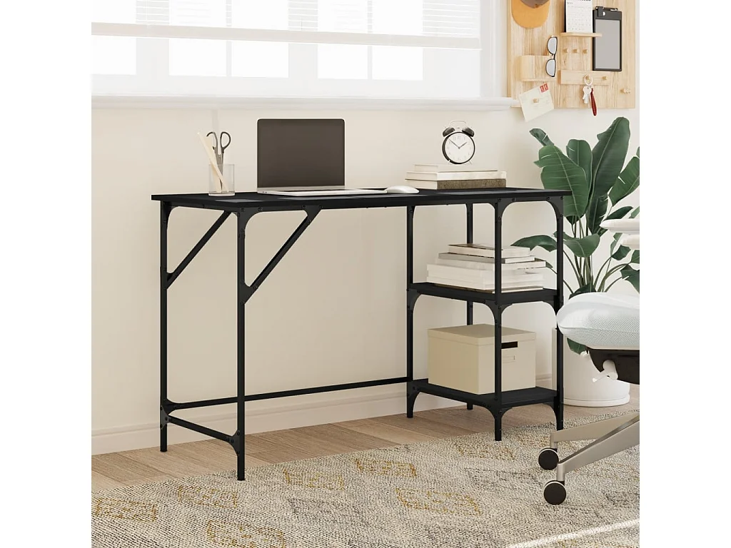Bureau noir 120x50x75 cm métal et bois d'ingénierie