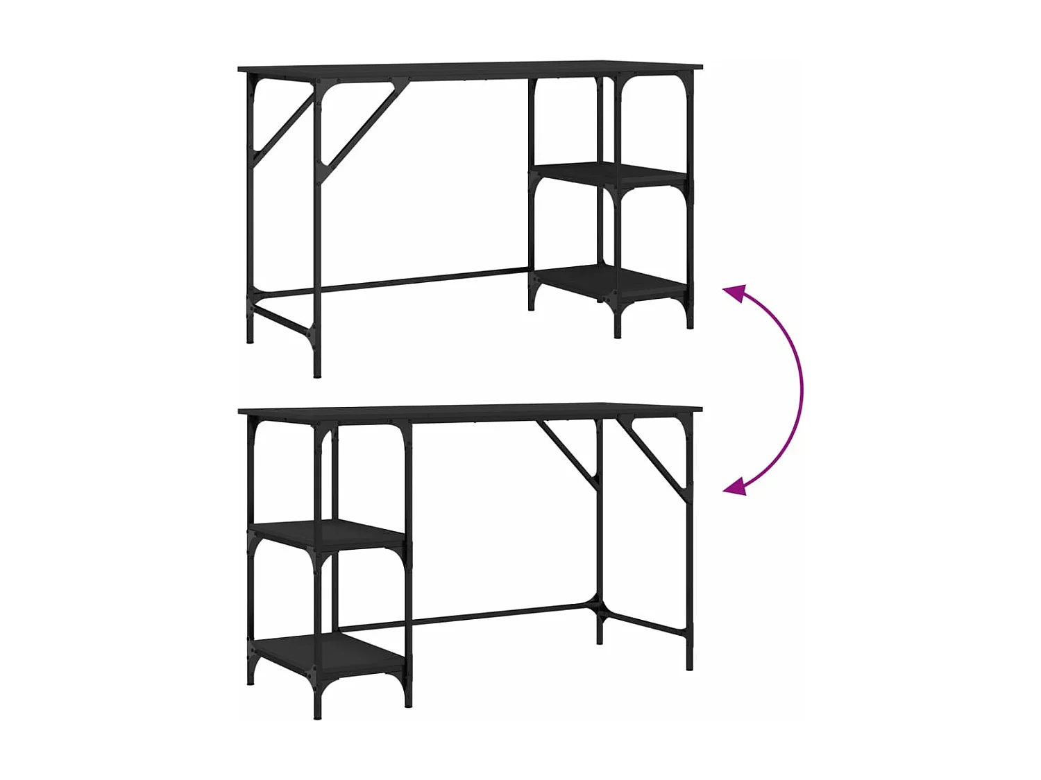 Bureau noir 120x50x75 cm métal et bois d'ingénierie