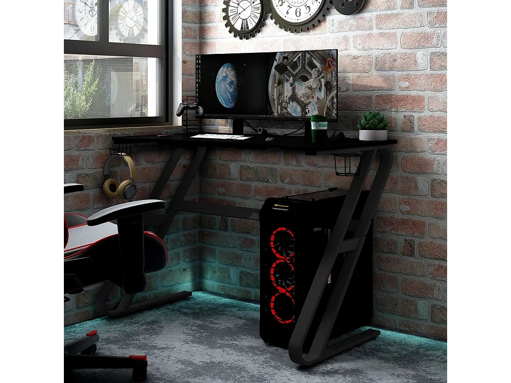 Bureau de jeu avec pieds en forme de ZZ Noir 110x60x75 cm