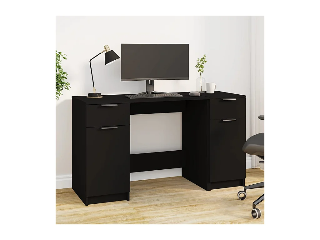 Bureau met bijzetkast bewerkt hout zwart